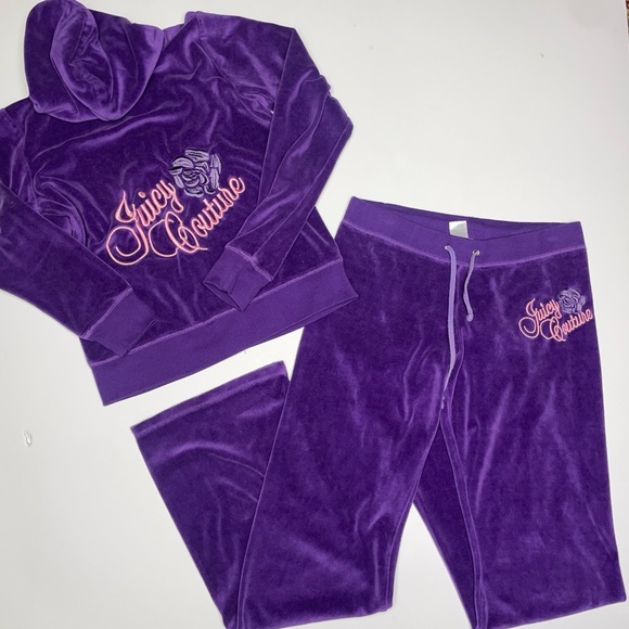 Juicy Couture Pants - Juicy Couture purple velour tracksuit with baby pink detailing